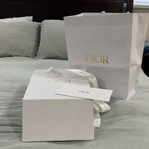 Dior Large White and Gold Gift Bag and Box Set